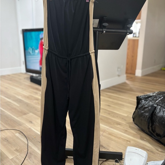 Black Strapless Jumpsuit with Tan Stripe - Picture 4 of 7